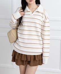 clear | レイヤード襟付きボーダーニットトップス［大人 カジュアル 着回し力抜群］≪AW新作≫(ニット/セーター)