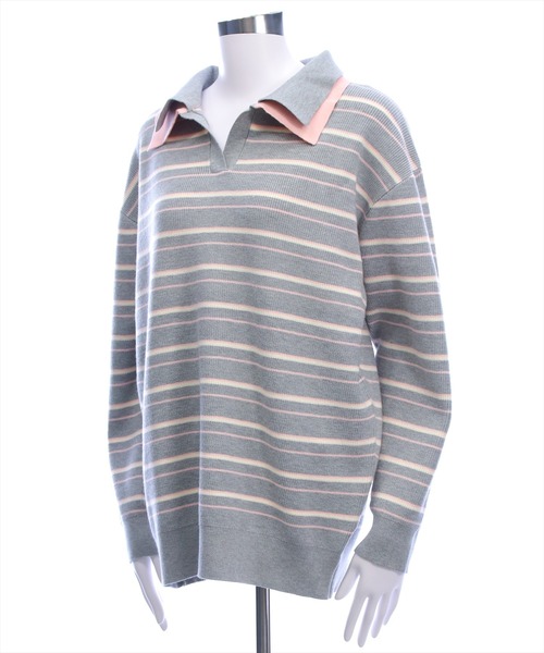 clear（クリア）の「レイヤード襟付きボーダーニットトップス［大人 カジュアル 着回し力抜群］≪AW新作≫（ニット/セーター・レディース・ブラウン/アイボリー/グレー・F）」の11枚目の写真