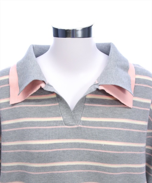 clear（クリア）の「レイヤード襟付きボーダーニットトップス［大人 カジュアル 着回し力抜群］≪AW新作≫（ニット/セーター・レディース・ブラウン/アイボリー/グレー・F）」の15枚目の写真