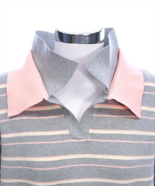 clear（クリア）の「レイヤード襟付きボーダーニットトップス［大人 カジュアル 着回し力抜群］≪AW新作≫（ニット/セーター・レディース・ブラウン/アイボリー/グレー・F）」の16枚目の写真