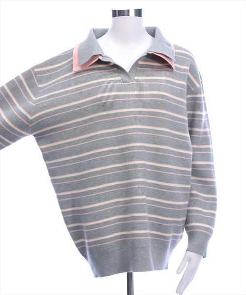 clear（クリア）の「レイヤード襟付きボーダーニットトップス［大人 カジュアル 着回し力抜群］≪AW新作≫（ニット/セーター・レディース・ブラウン/アイボリー/グレー・F）」の5枚目の写真