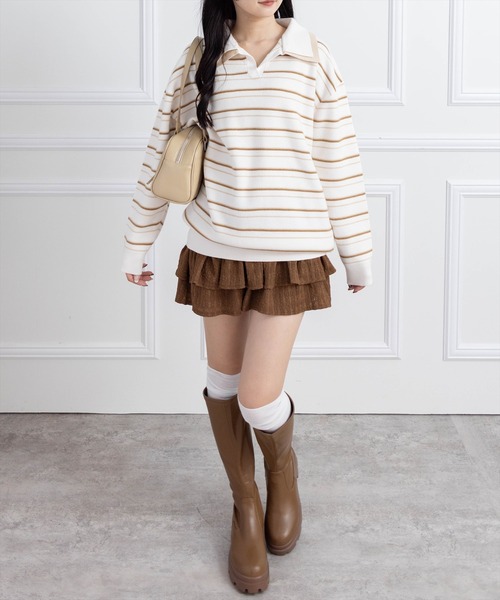 clear（クリア）の「レイヤード襟付きボーダーニットトップス［大人 カジュアル 着回し力抜群］≪AW新作≫（ニット/セーター・レディース・ブラウン/アイボリー/グレー・F）」の20枚目の写真