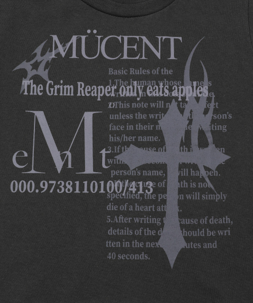 MUCENT(ムセント)の「グリムネル 十字架 半袖Tシャツ 男女共用(Tシャツ/カットソー・レディース・チャコール・MEDIUM/LARGE/SHORT)」の2枚目の写真