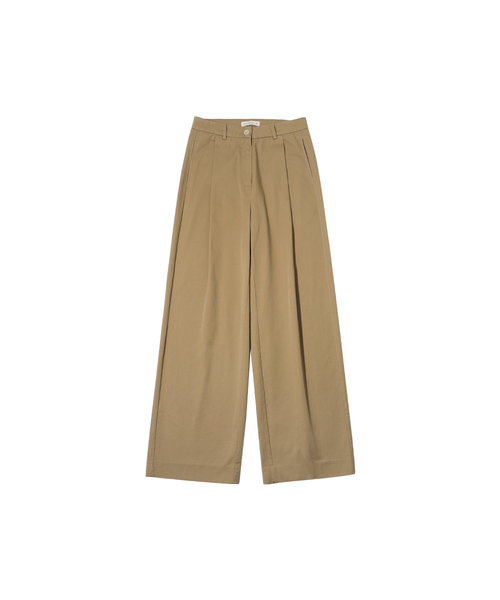 SIPT7093 ワンタックワイドチノパンツ_キャメルベージュ