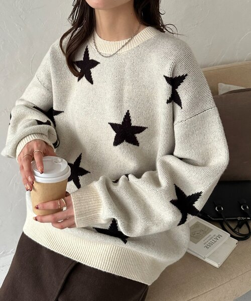 セール】【ユニセックス】星柄ジャガードニット（ニット/セーター
