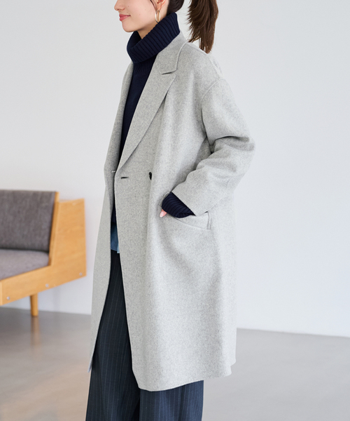 FRAMeWORK（フレームワーク）の「≪追加≫SUPER160'sダブルブレストコート 3（チェスターコート・レディース・ライトグレー/ブラウン・36/38）」の20枚目の写真
