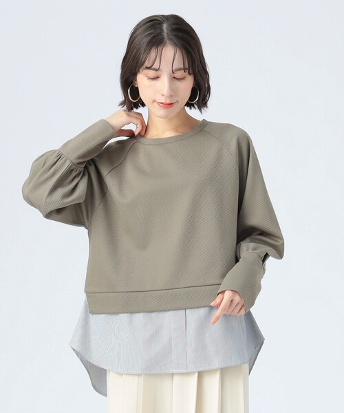 BEAMS HEART(ビームスハート)の「サカリバ × ストライプ フェイクレイヤー プルオーバー(Tシャツ/カットソー・レディース・オフホワイト/ブルー/ブラック/オリーブ・FREE)」の1枚目の写真