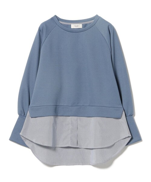 BEAMS HEART(ビームスハート)の「サカリバ × ストライプ フェイクレイヤー プルオーバー(Tシャツ/カットソー・レディース・オフホワイト/ブルー/ブラック/オリーブ・FREE)」の4枚目の写真