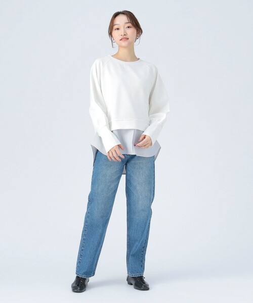 BEAMS HEART(ビームスハート)の「サカリバ × ストライプ フェイクレイヤー プルオーバー(Tシャツ/カットソー・レディース・オフホワイト/ブルー/ブラック/オリーブ・FREE)」の6枚目の写真