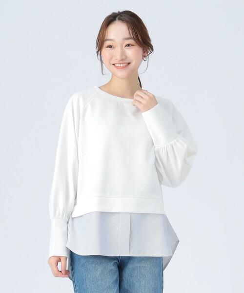 BEAMS HEART(ビームスハート)の「サカリバ × ストライプ フェイクレイヤー プルオーバー(Tシャツ/カットソー・レディース・オフホワイト/ブルー/ブラック/オリーブ・FREE)」の7枚目の写真