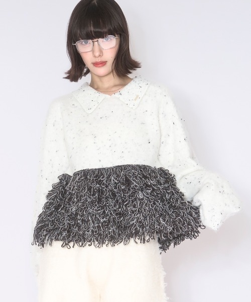 loin nuit(ロワンニュイ)の「loop knit polo / ループニットポロ(ニット/セーター・レディース・ベビーピンク/ホワイト/ネイビー・FREE)」の14枚目の写真