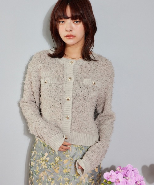 mysty woman(ミスティウーマン)の「チュールヤーンツイードジャケットカーデ 636343(カーディガン/ボレロ・レディース・オフホワイト/ブラック/グレイッシュベージュ・FREE)」の17枚目の写真