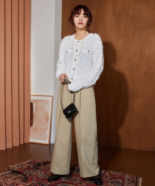 mysty woman(ミスティウーマン)の「チュールヤーンツイードジャケットカーデ 636343(カーディガン/ボレロ・レディース・オフホワイト/ブラック/グレイッシュベージュ・FREE)」の21枚目の写真