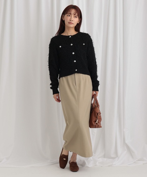 mysty woman(ミスティウーマン)の「チュールヤーンツイードジャケットカーデ 636343(カーディガン/ボレロ・レディース・オフホワイト/ブラック/グレイッシュベージュ・FREE)」の11枚目の写真