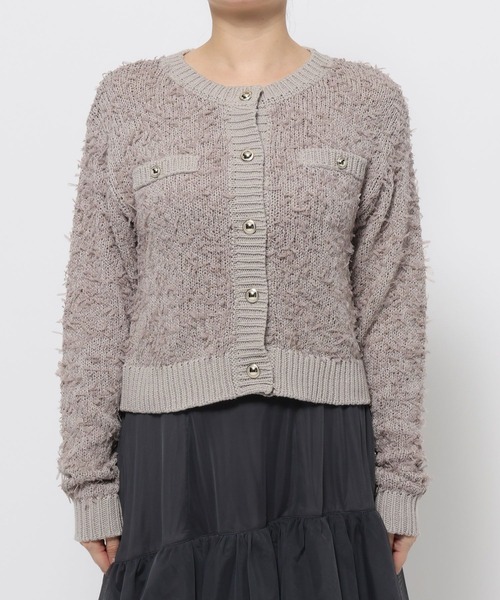 mysty woman(ミスティウーマン)の「チュールヤーンツイードジャケットカーデ 636343(カーディガン/ボレロ・レディース・オフホワイト/ブラック/グレイッシュベージュ・FREE)」の12枚目の写真