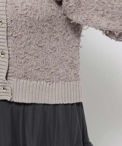 mysty woman(ミスティウーマン)の「チュールヤーンツイードジャケットカーデ 636343(カーディガン/ボレロ・レディース・オフホワイト/ブラック/グレイッシュベージュ・FREE)」の5枚目の写真