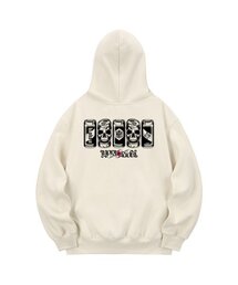 KHC0112 アートスカル起毛フードパーカー - クリーム