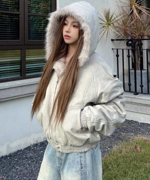 セール】もこもこ裏フェイクファー エコダウンフードジャケット