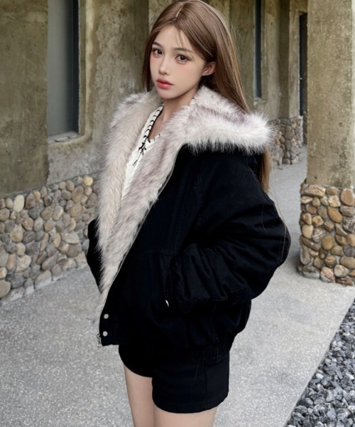 セール】もこもこ裏フェイクファー エコダウンフードジャケット