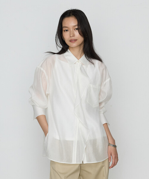 COMME CA(コムサ)の「〔 TALLサイズ 〕 シアーキュプラシルク シャツ(シャツ/ブラウス・レディース・ブラック/ライトグレー/ホワイト・15号)」の2枚目の写真