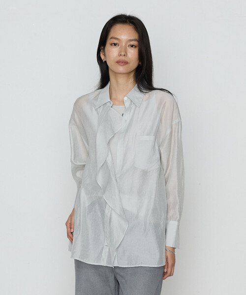 COMME CA(コムサ)の「〔 TALLサイズ 〕 シアーキュプラシルク シャツ(シャツ/ブラウス・レディース・ブラック/ライトグレー/ホワイト・15号)」の3枚目の写真