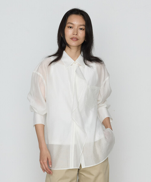 COMME CA(コムサ)の「〔 TALLサイズ 〕 シアーキュプラシルク シャツ(シャツ/ブラウス・レディース・ブラック/ライトグレー/ホワイト・15号)」の6枚目の写真