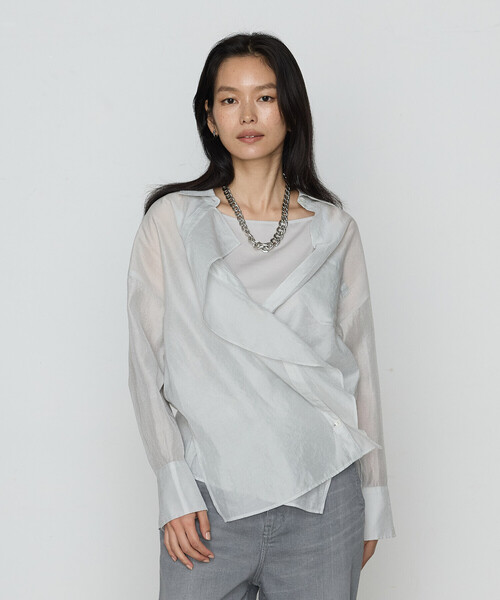 COMME CA(コムサ)の「〔 TALLサイズ 〕 シアーキュプラシルク シャツ(シャツ/ブラウス・レディース・ブラック/ライトグレー/ホワイト・15号)」の8枚目の写真