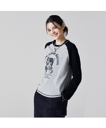 ラグランスリーブネコTシャツ メランジグレー