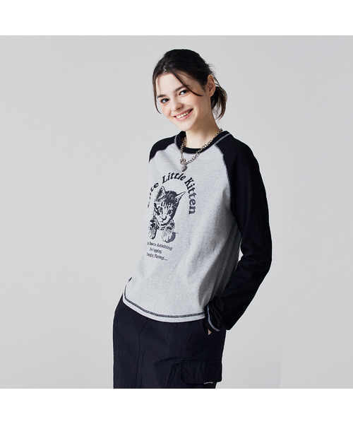 AWESOME STUDIO(オーサムスタジオ)の「ラグランスリーブネコTシャツ メランジグレー(Tシャツ/カットソー・レディース・その他・FREE)」の1枚目の写真