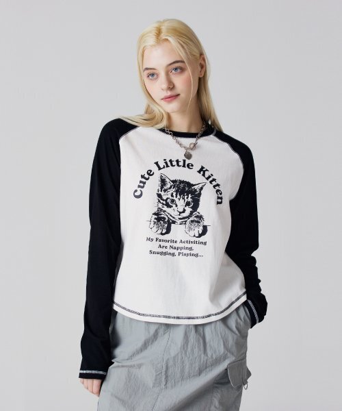 AWESOME STUDIO(オーサムスタジオ)の「ラグランスリーブネコTシャツ メランジグレー(Tシャツ/カットソー・レディース・その他・FREE)」の4枚目の写真