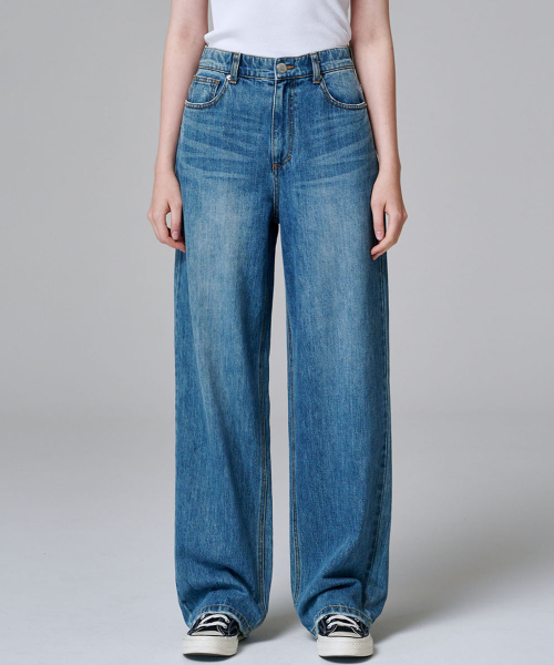 MALOUPE（マロップ）の「9143 クラシックワイドデニムパンツ (ミディアムインディゴ)（デニムパンツ・レディース・インディゴブルー・26/28/30）」の3枚目の写真
