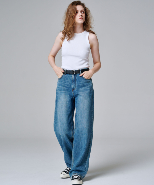 MALOUPE（マロップ）の「9143 クラシックワイドデニムパンツ (ミディアムインディゴ)（デニムパンツ・レディース・インディゴブルー・26/28/30）」の6枚目の写真