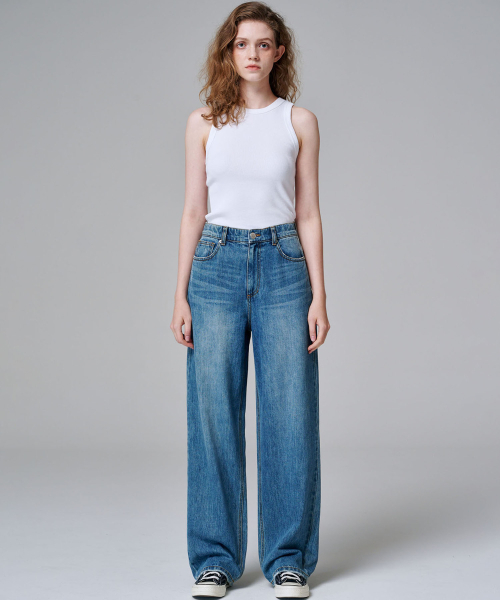 MALOUPE（マロップ）の「9143 クラシックワイドデニムパンツ (ミディアムインディゴ)（デニムパンツ・レディース・インディゴブルー・26/28/30）」の7枚目の写真