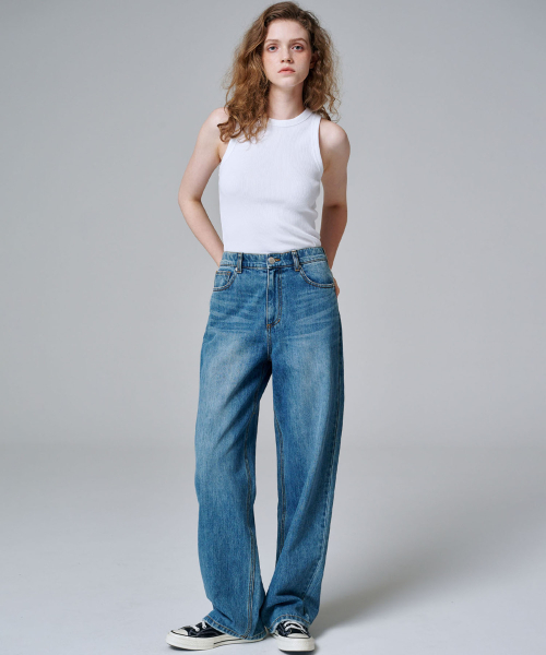 MALOUPE（マロップ）の「9143 クラシックワイドデニムパンツ (ミディアムインディゴ)（デニムパンツ・レディース・インディゴブルー・26/28/30）」の8枚目の写真