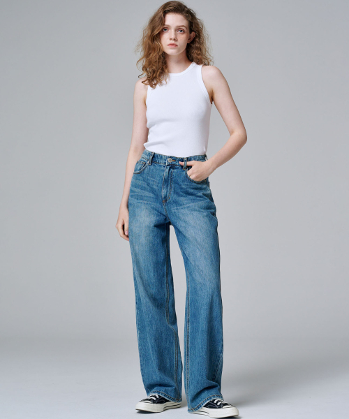 MALOUPE（マロップ）の「9143 クラシックワイドデニムパンツ (ミディアムインディゴ)（デニムパンツ・レディース・インディゴブルー・26/28/30）」の9枚目の写真