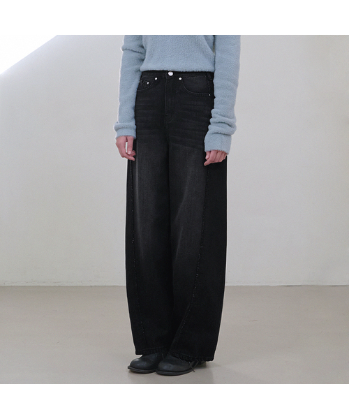 MICANE(ミケーネ)の「ブレイクフリンジラインワイドデニムパンツ(デニムパンツ・レディース・ブラック/ネイビー・LARGE/X-LARGE/XX-LARGE/X-SMALL/SMALL/MEDIUM)」の2枚目の写真