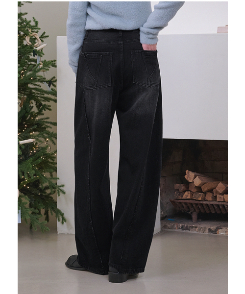 MICANE(ミケーネ)の「ブレイクフリンジラインワイドデニムパンツ(デニムパンツ・レディース・ブラック/ネイビー・LARGE/X-LARGE/XX-LARGE/X-SMALL/SMALL/MEDIUM)」の4枚目の写真