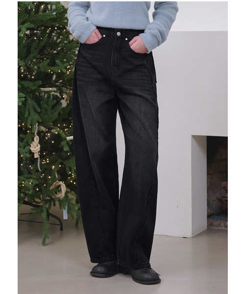 MICANE(ミケーネ)の「ブレイクフリンジラインワイドデニムパンツ(デニムパンツ・レディース・ブラック/ネイビー・LARGE/X-LARGE/XX-LARGE/X-SMALL/SMALL/MEDIUM)」の5枚目の写真