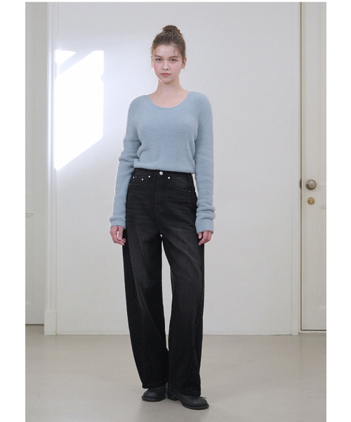 MICANE(ミケーネ)の「ブレイクフリンジラインワイドデニムパンツ(デニムパンツ・レディース・ブラック/ネイビー・LARGE/X-LARGE/XX-LARGE/X-SMALL/SMALL/MEDIUM)」の7枚目の写真