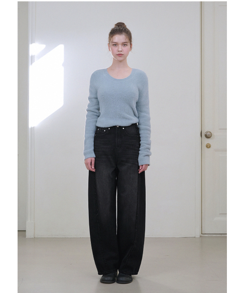 MICANE(ミケーネ)の「ブレイクフリンジラインワイドデニムパンツ(デニムパンツ・レディース・ブラック/ネイビー・LARGE/X-LARGE/XX-LARGE/X-SMALL/SMALL/MEDIUM)」の8枚目の写真