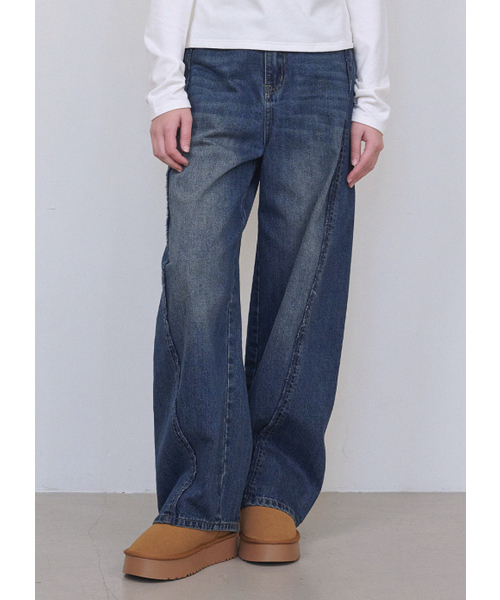 MICANE(ミケーネ)の「ブレイクフリンジラインワイドデニムパンツ(デニムパンツ・レディース・ブラック/ネイビー・LARGE/X-LARGE/XX-LARGE/X-SMALL/SMALL/MEDIUM)」の10枚目の写真