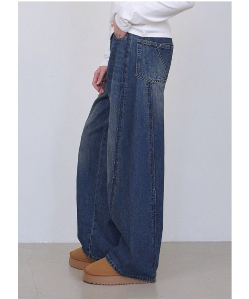 MICANE(ミケーネ)の「ブレイクフリンジラインワイドデニムパンツ(デニムパンツ・レディース・ブラック/ネイビー・LARGE/X-LARGE/XX-LARGE/X-SMALL/SMALL/MEDIUM)」の12枚目の写真