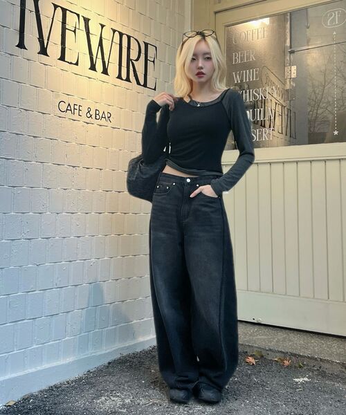 MICANE(ミケーネ)の「ブレイクフリンジラインワイドデニムパンツ(デニムパンツ・レディース・ブラック/ネイビー・LARGE/X-LARGE/XX-LARGE/X-SMALL/SMALL/MEDIUM)」の21枚目の写真