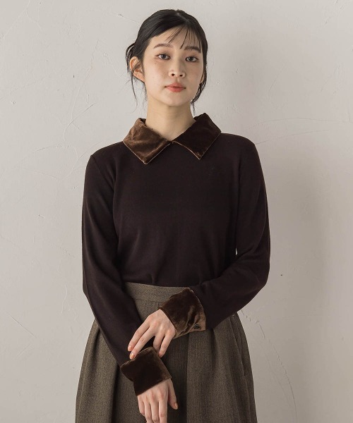 Droite lautreamont(ドロワットロートレアモン)の「ベロア襟付きニット≪手洗い可能≫(ニット/セーター・レディース・ブラック/ブラウン/チャコールグレー・M)」の3枚目の写真