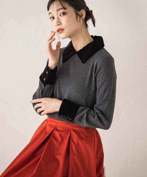 Droite lautreamont(ドロワットロートレアモン)の「ベロア襟付きニット≪手洗い可能≫(ニット/セーター・レディース・ブラック/ブラウン/チャコールグレー・M)」の2枚目の写真