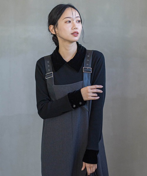 Droite lautreamont(ドロワットロートレアモン)の「ベロア襟付きニット≪手洗い可能≫(ニット/セーター・レディース・ブラック/ブラウン/チャコールグレー・M)」の1枚目の写真