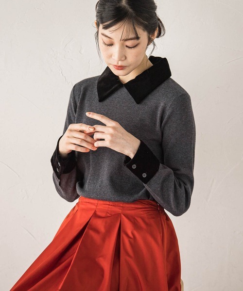 Droite lautreamont(ドロワットロートレアモン)の「ベロア襟付きニット≪手洗い可能≫(ニット/セーター・レディース・ブラック/ブラウン/チャコールグレー・M)」の20枚目の写真