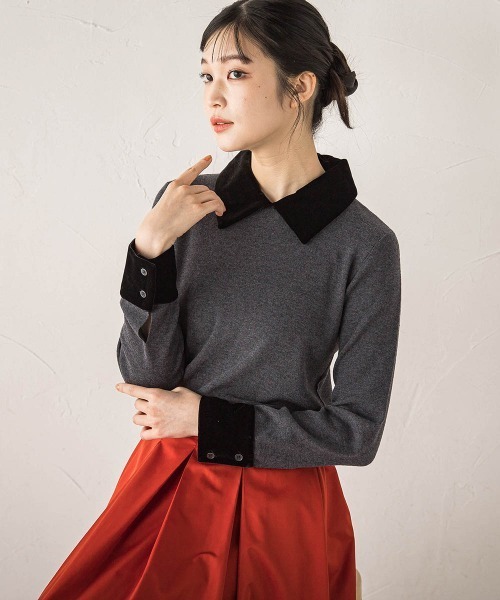 Droite lautreamont(ドロワットロートレアモン)の「ベロア襟付きニット≪手洗い可能≫(ニット/セーター・レディース・ブラック/ブラウン/チャコールグレー・M)」の21枚目の写真