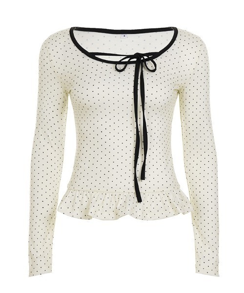 Mejoul(メジュール)の「【2026春夏新作】フロントリボン裾フリルドットロンT(Tシャツ/カットソー・レディース・ブラック/ホワイト・F)」の7枚目の写真