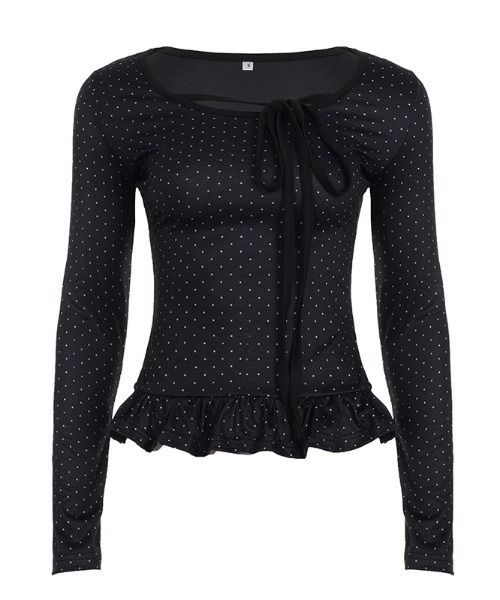 Mejoul(メジュール)の「【2026春夏新作】フロントリボン裾フリルドットロンT(Tシャツ/カットソー・レディース・ブラック/ホワイト・F)」の8枚目の写真